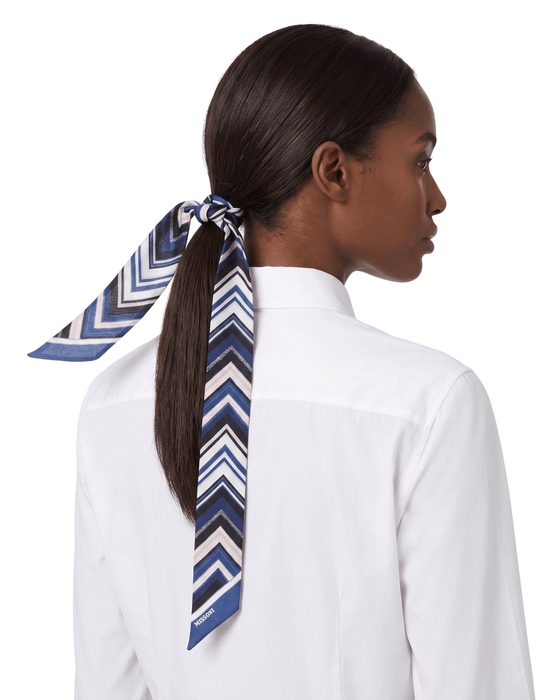 Missoni Navy Pink Classic Chevron Silk Ribbon Scarf