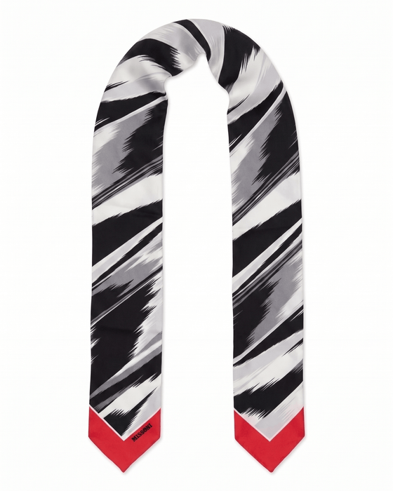 Missoni Black Red Brushstroke Print Silk Ribbon Scarf