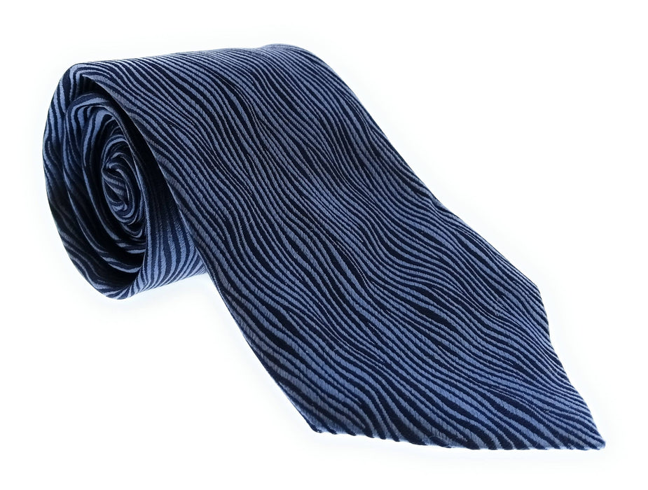 Emporio Armani 100% Silk Navy Blue Wavy Stripe 3in Tie - Made in Italy