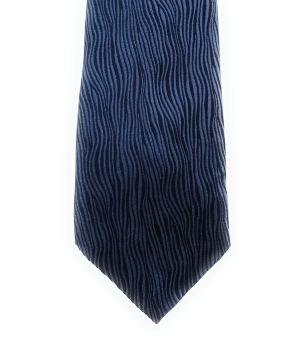 Emporio Armani 100% Silk Navy Blue Wavy Stripe 3in Tie - Made in Italy