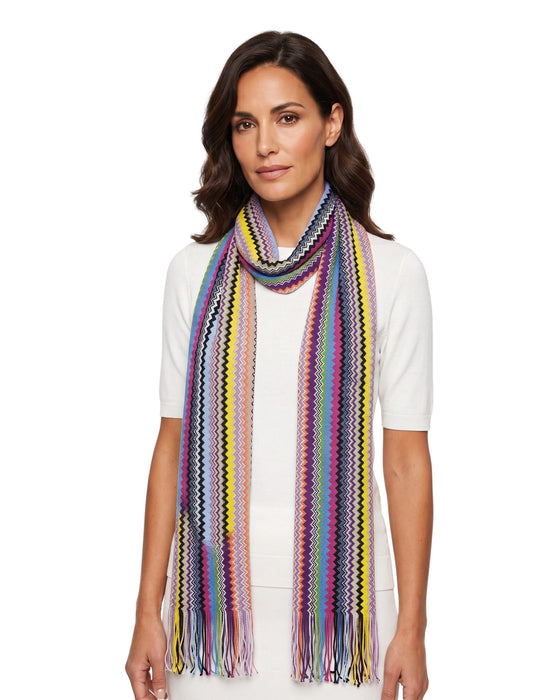 Missoni Multicolor Classic Zigzag Cotton Blend Scarf