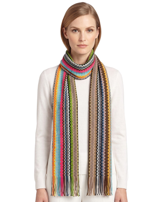 Missoni Multicolor Classic Zigzag Cotton Blend Scarf