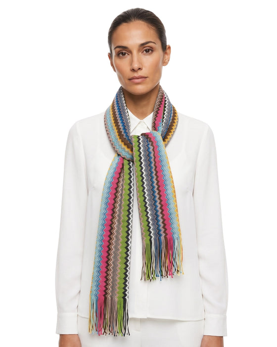 Missoni Multicolor Classic Zigzag Cotton Blend Scarf