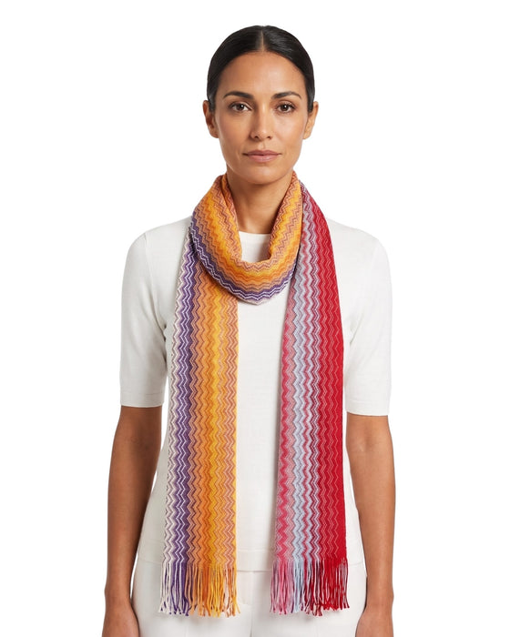 Missoni Bright Orange Hues Classic Zigzag Cotton Scarf