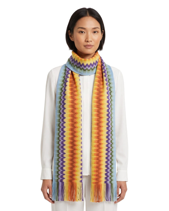 Missoni Metallic Blue Classic Zigzag Viscose Blend Scarf
