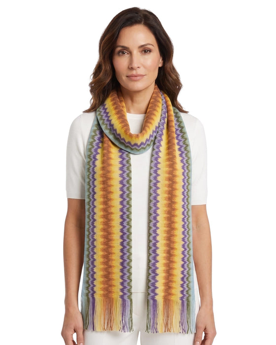 Missoni Metallic Blue Classic Zigzag Viscose Blend Scarf