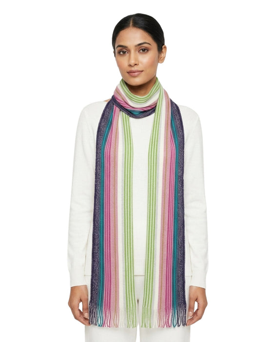 Missoni Metallic Multicolor Classic Stripe Viscose Blend Scarf