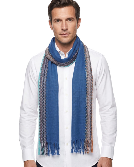 Missoni Cobalt Blue Classic Zigzag Cotton Scarf