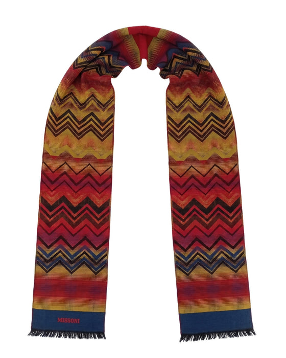 Missoni Navy Blue Red Classic Colorblock Wool Scarf