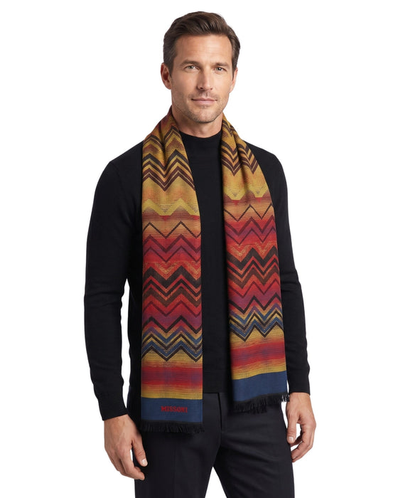 Missoni Navy Blue Red Classic Colorblock Wool Scarf