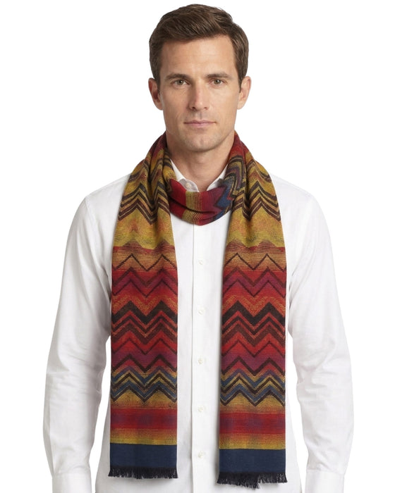 Missoni Navy Blue Red Classic Colorblock Wool Scarf