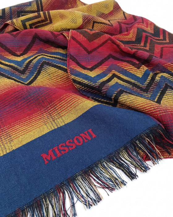 Missoni Navy Blue Red Classic Colorblock Wool Scarf