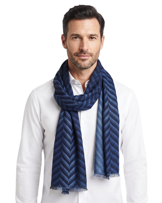 Missoni Navy Blue Classic Wool Blend Chevron Scarf