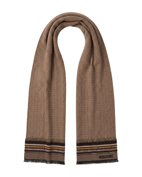 Missoni Brown Classic Pattern Wool Scarf