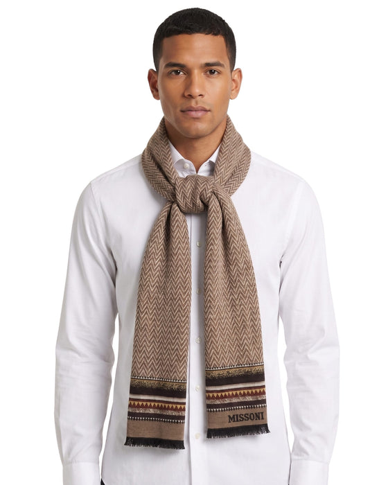 Missoni Brown Classic Pattern Wool Scarf