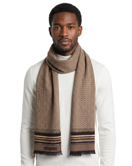 Missoni Brown Classic Pattern Wool Scarf