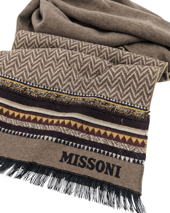 Missoni Brown Classic Pattern Wool Scarf