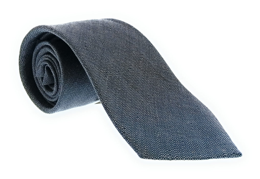 Emporio Armani Linen Silk Blend Charcoal Gray Textured Solid 3in Tie - Made in Italy