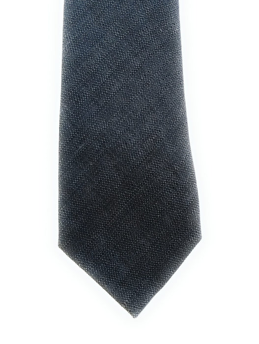 Emporio Armani Linen Silk Blend Charcoal Gray Textured Solid 3in Tie - Made in Italy