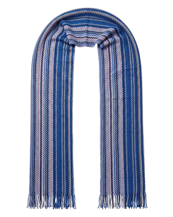 Missoni Bright Blue Classic Chevron Wool Blend Scarf