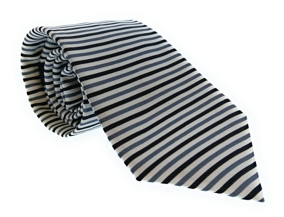 Emporio Armani 100% Silk White Horizontal Stripe 3in Tie - Made in Italy