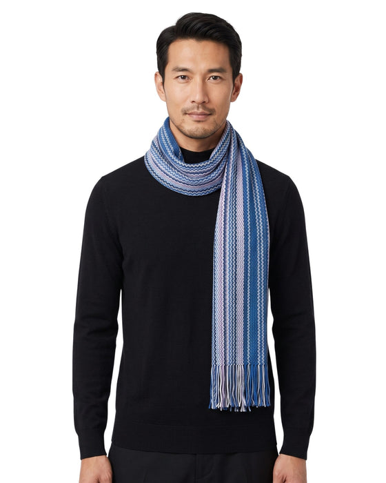 Missoni Bright Blue Classic Chevron Wool Blend Scarf