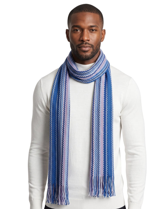 Missoni Bright Blue Classic Chevron Wool Blend Scarf