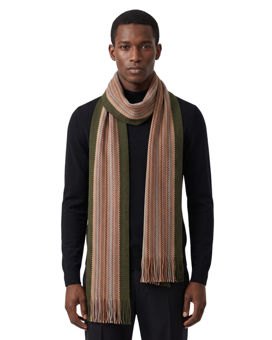 Missoni Olive Green Classic Chevron Wool Blend Scarf