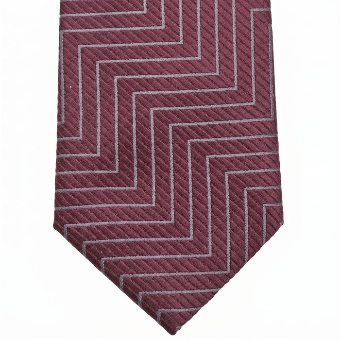 Emporio Armani Silk Burgundy Chevron Tie - Made in Italy