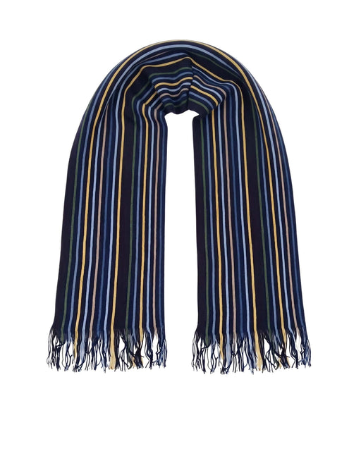 Missoni Blue Yellow Classic Fringe Stripe Wool Scarf