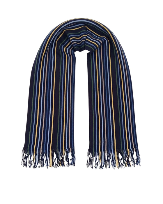 Missoni Blue Yellow Classic Fringe Stripe Wool Scarf