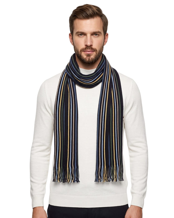 Missoni Blue Yellow Classic Fringe Stripe Wool Scarf
