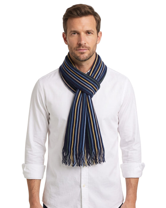 Missoni Blue Yellow Classic Fringe Stripe Wool Scarf