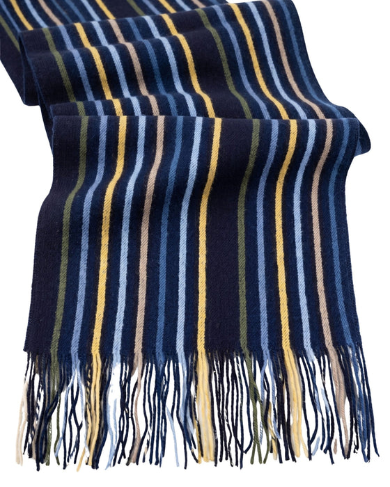 Missoni Blue Yellow Classic Fringe Stripe Wool Scarf