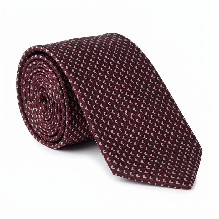 Emporio Armani Silk Burgundy Geometric Pattern Tie - Made in Italy