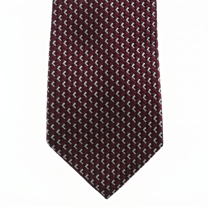 Emporio Armani Silk Burgundy Geometric Pattern Tie - Made in Italy