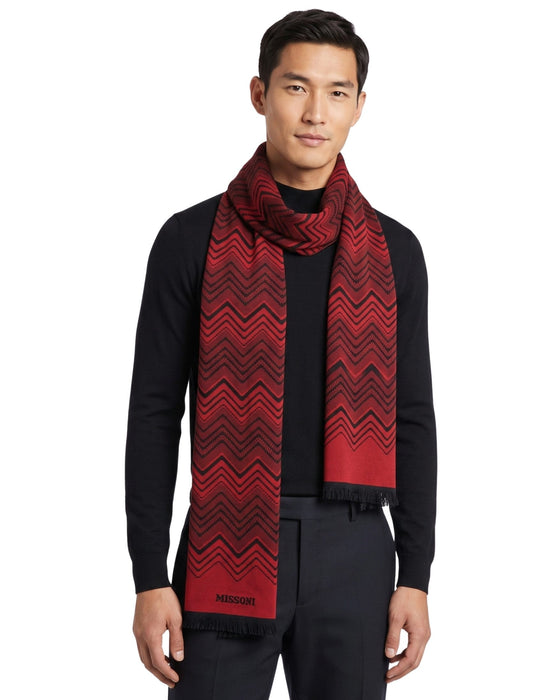 Missoni Red Classic Chevron Wool Scarf