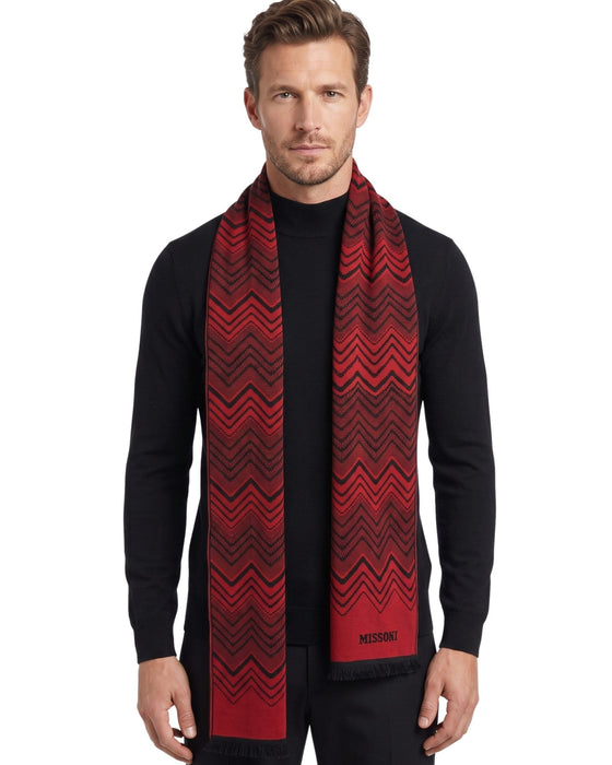 Missoni Red Classic Chevron Wool Scarf