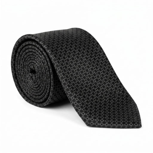 Emporio Armani Silk Black Tonal Geometric Tie - Made in Italy