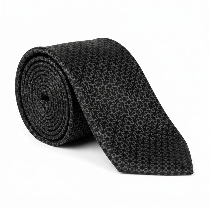 Emporio Armani Silk Black Tonal Geometric Tie - Made in Italy