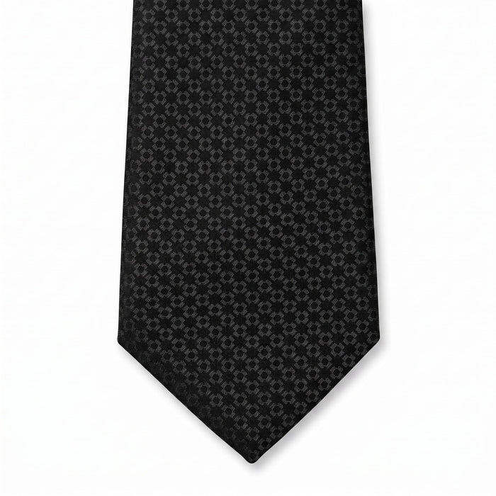 Emporio Armani Silk Black Tonal Geometric Tie - Made in Italy