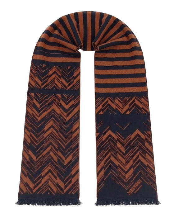 Missoni Black Orange Classic Chevron Wool Scarf