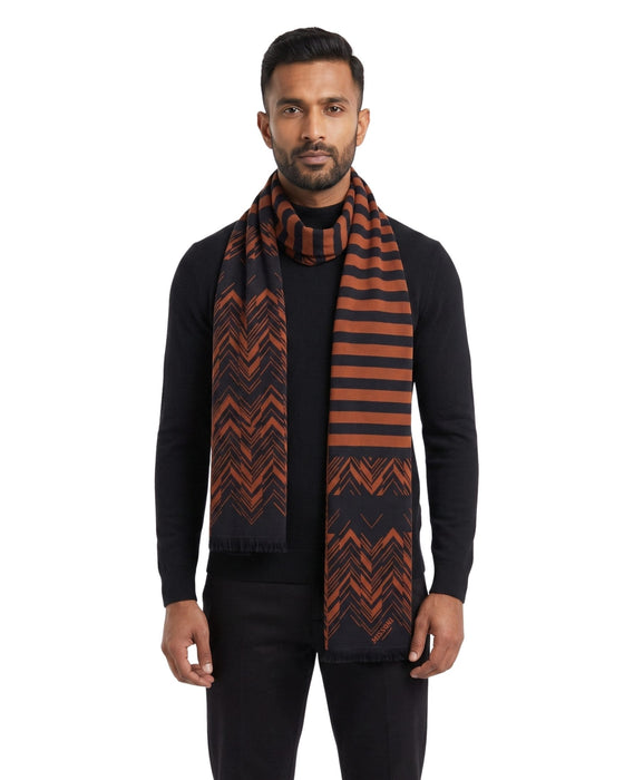 Missoni Black Orange Classic Chevron Wool Scarf