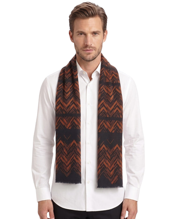 Missoni Black Orange Classic Chevron Wool Scarf