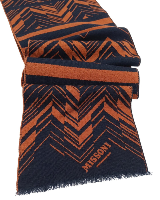 Missoni Black Orange Classic Chevron Wool Scarf