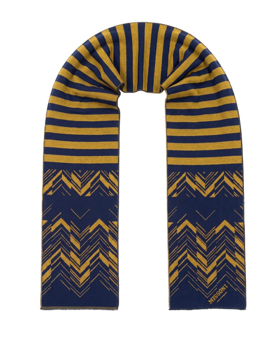 Missoni Yellow Blue Classic Chevron Wool Scarf