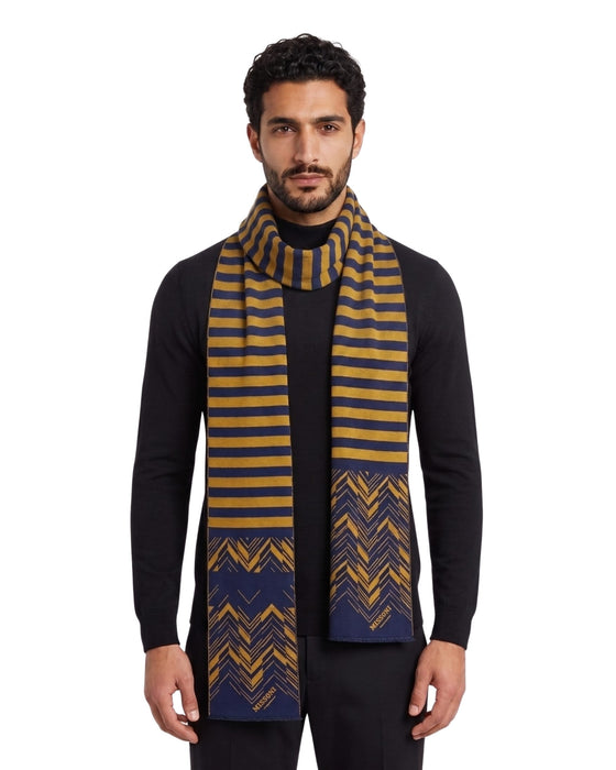 Missoni Yellow Blue Classic Chevron Wool Scarf