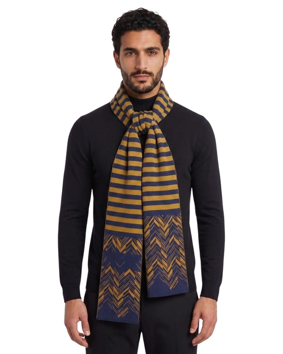Missoni Yellow Blue Classic Chevron Wool Scarf