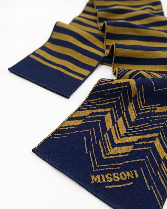 Missoni Yellow Blue Classic Chevron Wool Scarf