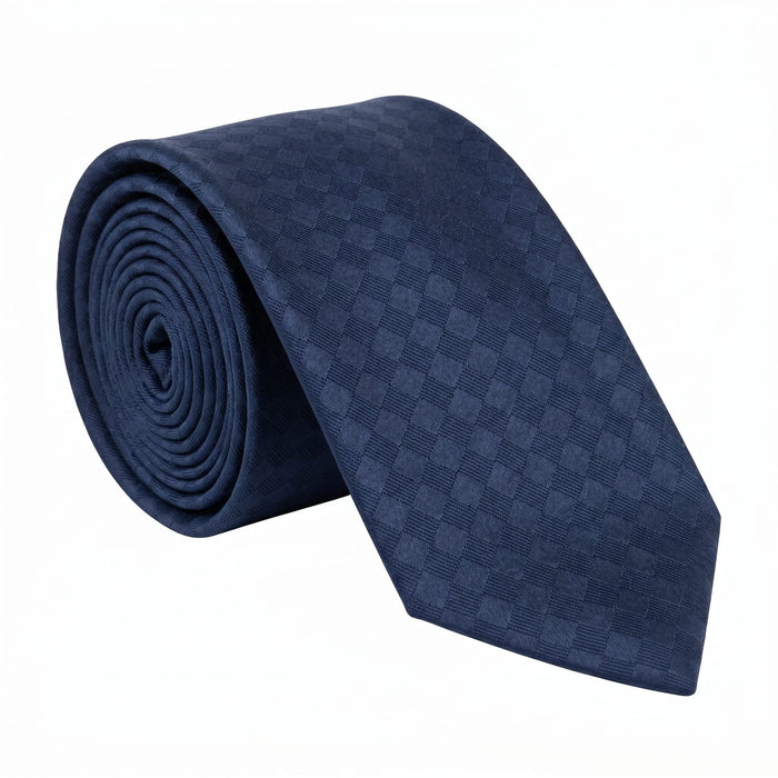 Emporio Armani Silk Navy Check Pattern Tie - Made in Italy